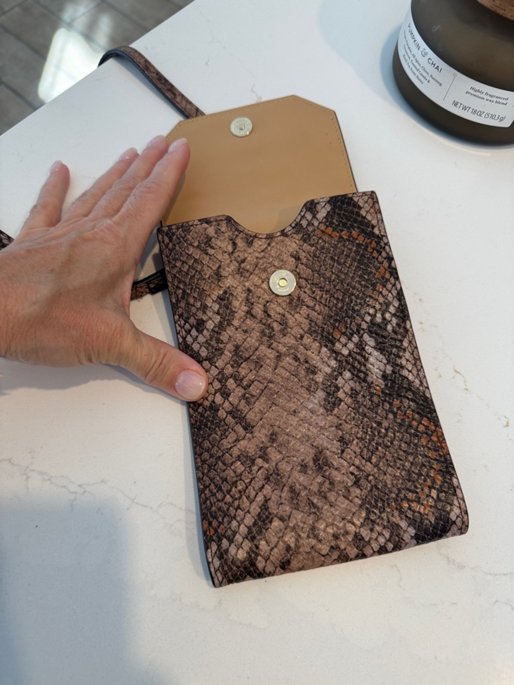 Snake-Print Crossbody Phone Pouch - Taupe - Picture 6 of 6
